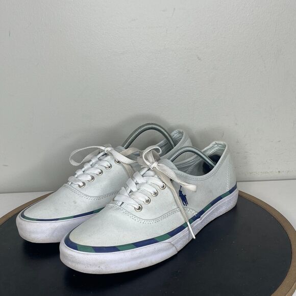 Polo Ralph‎ Lauren Men's Keaton Leather-Trim Canvas Sneaker Light Blue 9 - Picture 4 of 13